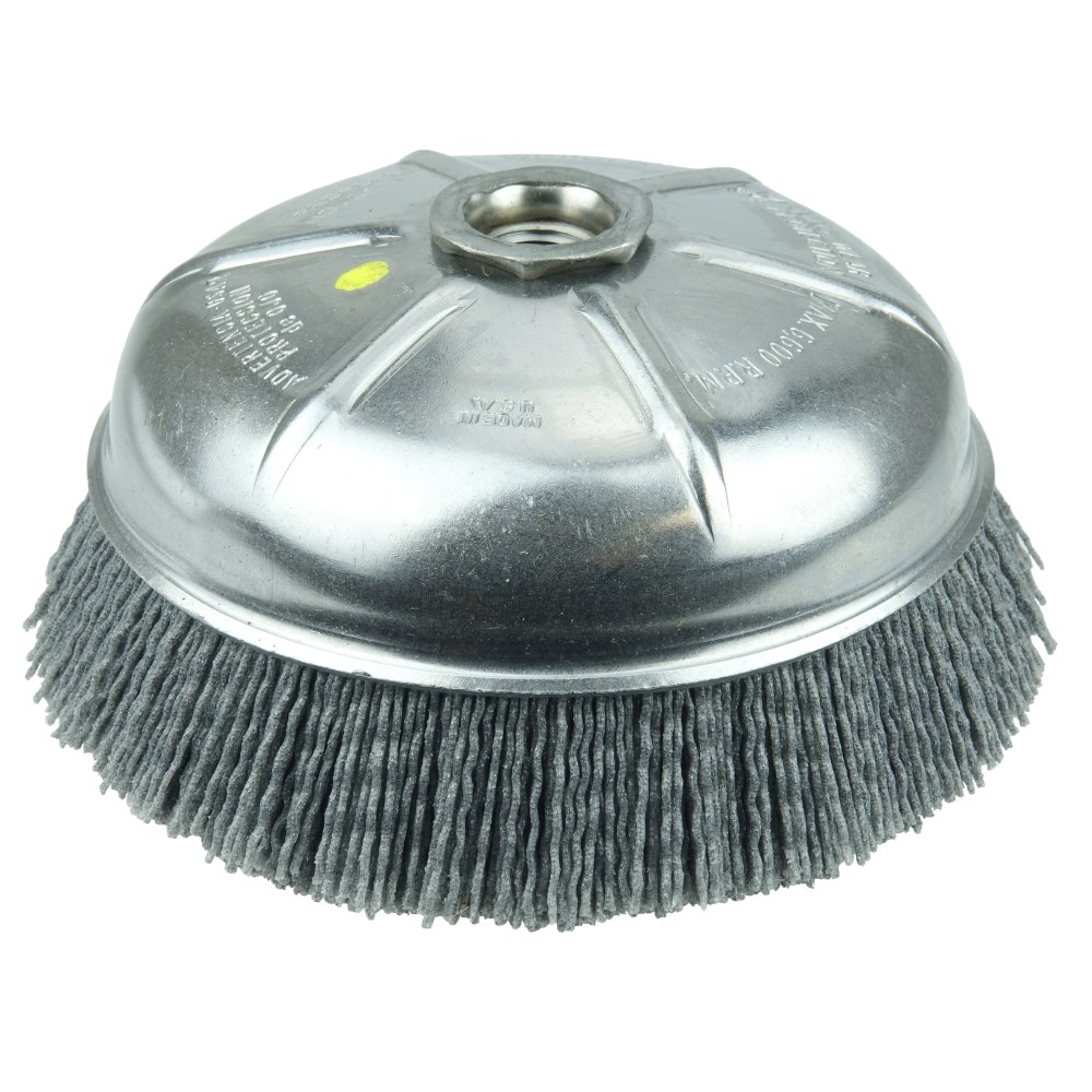 6" Nylox Cup Brush , .040/120SC Crimped Fill, 5/8"-11 UNC Nut
